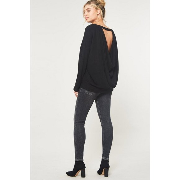 Promesa Open Back Brush Knit Top, Black - Picture 2 of 3